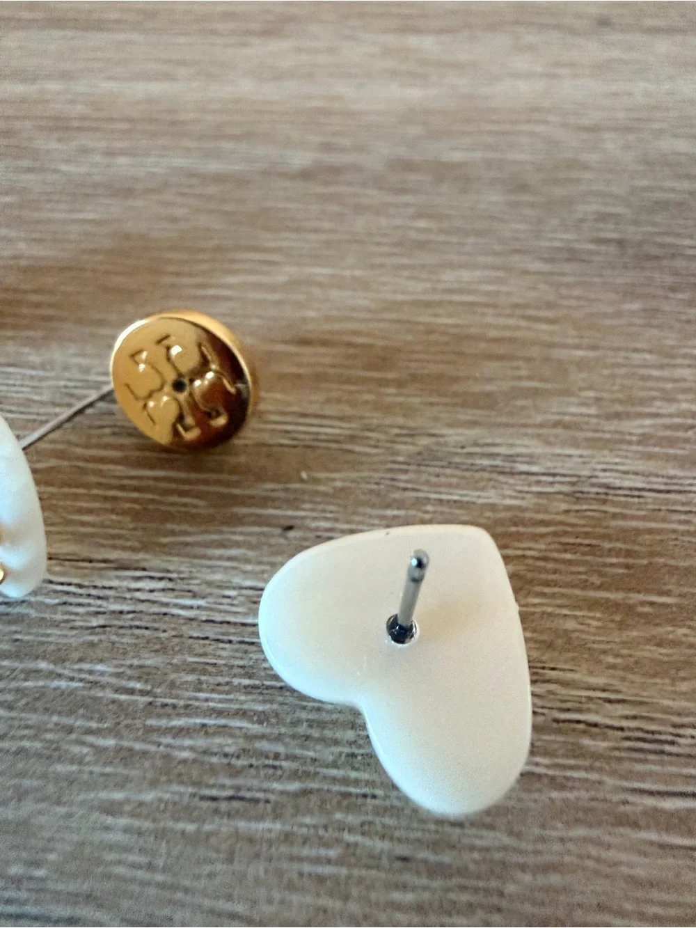 Tory Burch White Enamel Heart Logo Stud Earrings